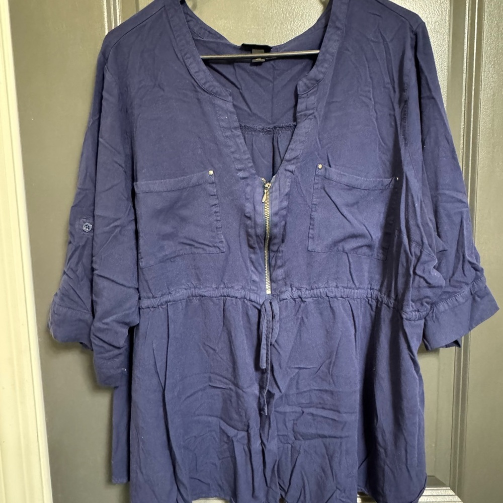 Torrid 4x Navy Babydoll Top with Zipper Detail